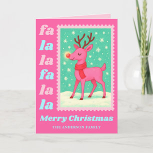 Roze Fa La La Rendier Kerst Postzegel Feestdagen Kaart