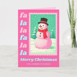 Roze Fa La La Sneeuwman Kerst Postzegel Feestdagen Kaart