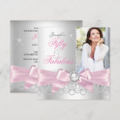 Roze Fabulous 50 Bow white Pearls Foto van zaterda Kaart (Voorkant / Achterkant)