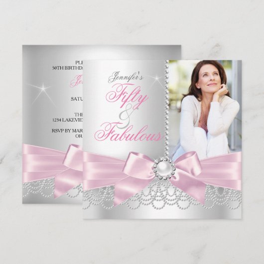 Roze Fabulous 50 Bow white Pearls Foto van zaterda Kaart (Voorkant / Achterkant)