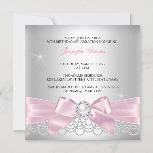 Roze Fabulous 50 Bow white Pearls Foto van zaterda Kaart (Achterkant)