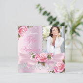 Roze Fabulous 50 Roos Bow Pearls Foto van Birthday Kaart (Staand voorkant)