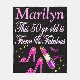 ROZE FABULOUS 50E VERJAARDAG GEPERSONALISEERDE DEK FLEECE DEKEN