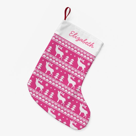 Roze Fair Isle-kerstkeukenpatroon Kleine Kerstsok (Voorkant (Hangend))