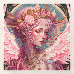 Roze Fairy Angel Fantasy Art Glazen Onderzetter