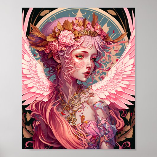 Roze Fairy Angel Fantasy Art Poster (Voorkant)