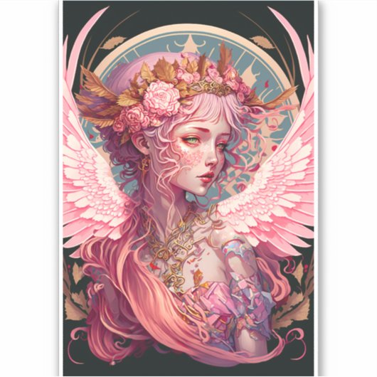 Roze Fairy Angel Fantasy Art Sticker (Voorkant)