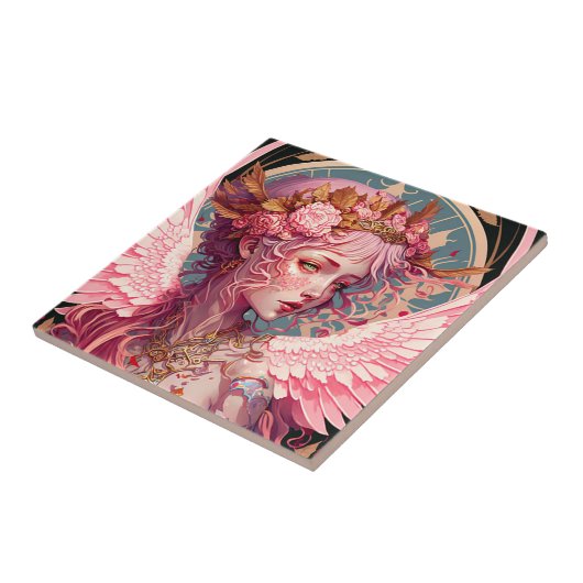 Roze Fairy Angel Fantasy Art Tegeltje (Zijkant)