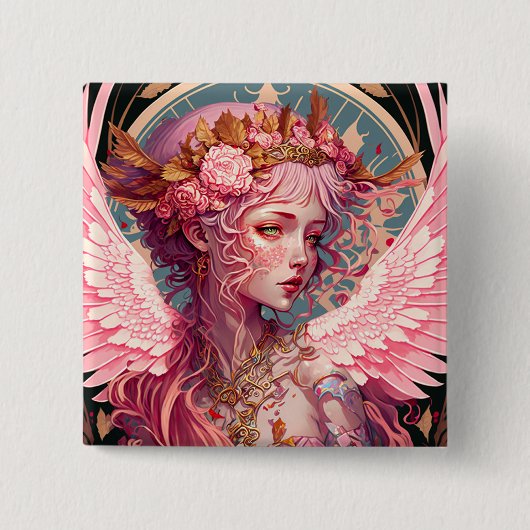 Roze Fairy Angel Fantasy Art Vierkante Button 5,1 Cm (Voorkant)
