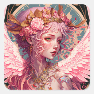 Roze Fairy Angel Fantasy Art Vierkante Sticker