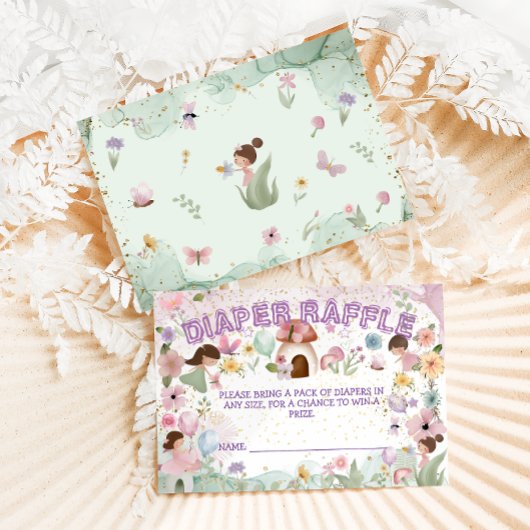 Roze Fairy Baby Meisje Douche Bloem Luier Raffle Informatiekaartje