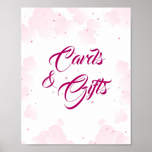 Roze Fairy Clouds & Stars Kaarten & Geschenken Poster (Voorkant)