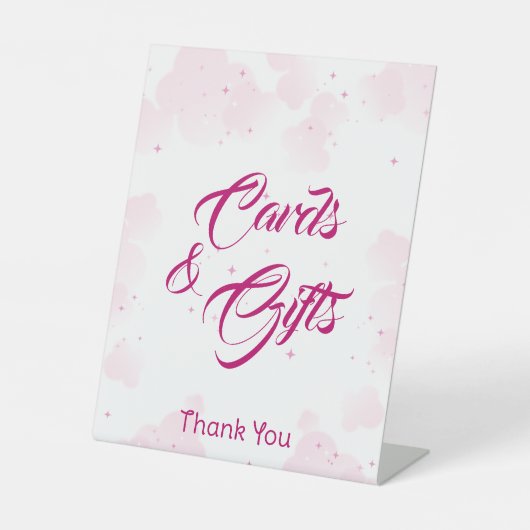 Roze Fairy Clouds & Stars Kaarten & Geschenken Reclamebord Met Voetstuk (Voorkant)