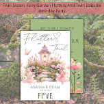 Roze Fairy Garden Twins Sisters Verjaardagsfeestje Kaart<br><div class="desc">Vier je magische verjaardag met deze magische uitnodigingen. Stel je voor dat je vrienden en familie uitnodigt om te fladderen en te draaien in een betoverd bos vol met sprookjesachtige tuinbloemen en groen. Deze uitnodiging is perfect voor een eerste verjaardagsfeestje met een sprookjesthema, waarbij de verwondering en charme van een...</div>