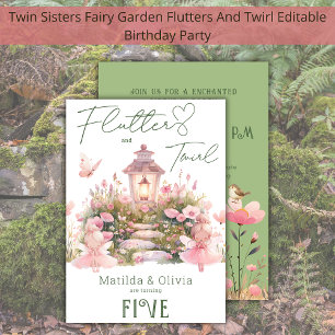 Roze Fairy Garden Twins Sisters Verjaardagsfeestje Kaart