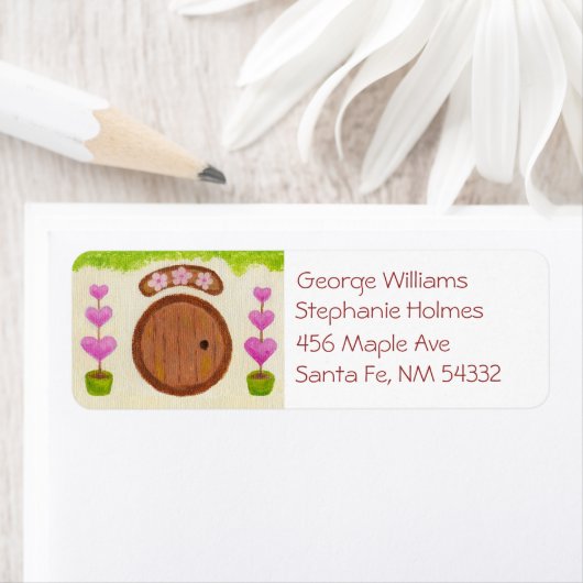 Roze Fairy House adreslabel Etiket (Insitu)