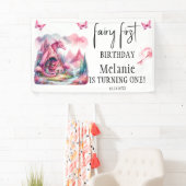 Roze Fairy House Roze Dragon Eerste Verjaardag Spandoek (Insitu)