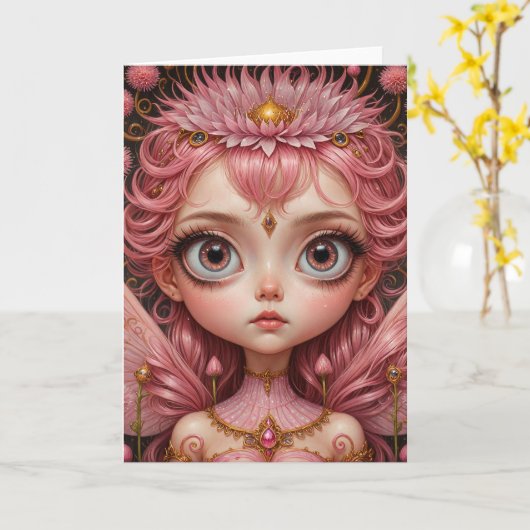 Roze fairy kaart (Gele Bloem)