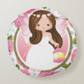 Roze Fairy Meisjes met Rozen Sierkussen Rond Kussen (Achterkant)