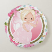Roze Fairy met Rozen Girly Sierkussen Rond Kussen (Achterkant)