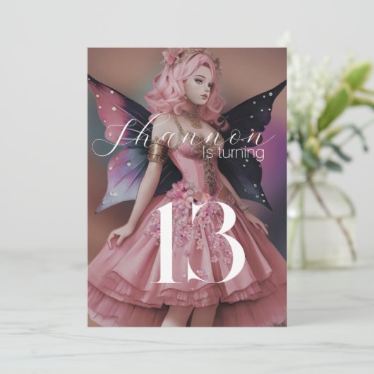 Roze Fairy Party Kaart (Staand voorkant)