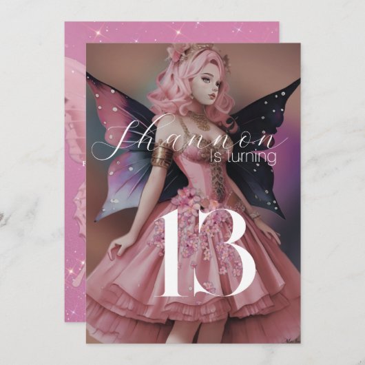 Roze Fairy Party Kaart (Voorkant / Achterkant)