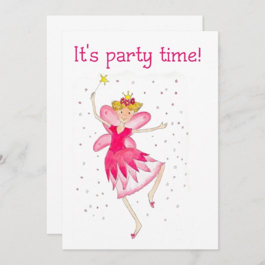 Roze Fairy Party uitnodiging (Voorkant / Achterkant)