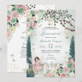 Roze Fairy Prinses Betoverde Tuin Quinceanera Kaart (Voorkant / Achterkant)