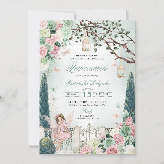 Roze Fairy Prinses Betoverde Tuin Quinceanera Kaart (Voorkant)
