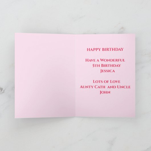 Roze Fairy Speciaal Nichtje 5e Verjaardag Kaart (Binnen)