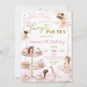 Roze Fairy Tea Party Uitnodiging (Voorkant)