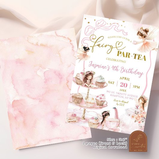 Roze Fairy Tea Party Uitnodiging