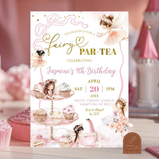 Roze Fairy Tea Party Uitnodiging