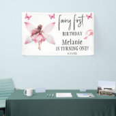 Roze Fairy Vlinders Magic Wand Eerste Verjaardag Spandoek (Beurs)