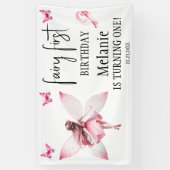 Roze Fairy Vlinders Magic Wand Eerste Verjaardag Spandoek (Verticaal)