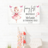Roze Fairy Vlinders Magic Wand Eerste Verjaardag Spandoek (Insitu)