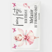 Roze Fairy Vlinders Magic Wand Eerste Verjaardag Spandoek (Verticaal)