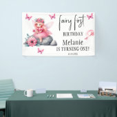 Roze Fairy Vlinders Magic Wand Eerste Verjaardag Spandoek (Beurs)