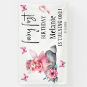 Roze Fairy Vlinders Magic Wand Eerste Verjaardag Spandoek (Verticaal)
