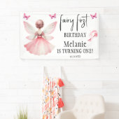 Roze Fairy Vlinders Magic Wand Eerste Verjaardag Spandoek (Insitu)