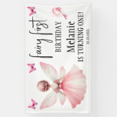 Roze Fairy Vlinders Magic Wand Eerste Verjaardag Spandoek (Verticaal)