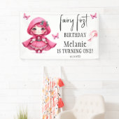 Roze Fairy Vlinders Magic Wand Eerste Verjaardag Spandoek (Insitu)