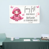 Roze Fairy Vlinders Magic Wand Eerste Verjaardag Spandoek (Beurs)