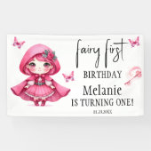 Roze Fairy Vlinders Magic Wand Eerste Verjaardag Spandoek (Horizontaal)