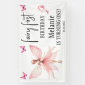Roze Fairy Vlinders Magic Wand Eerste Verjaardag Spandoek (Verticaal)