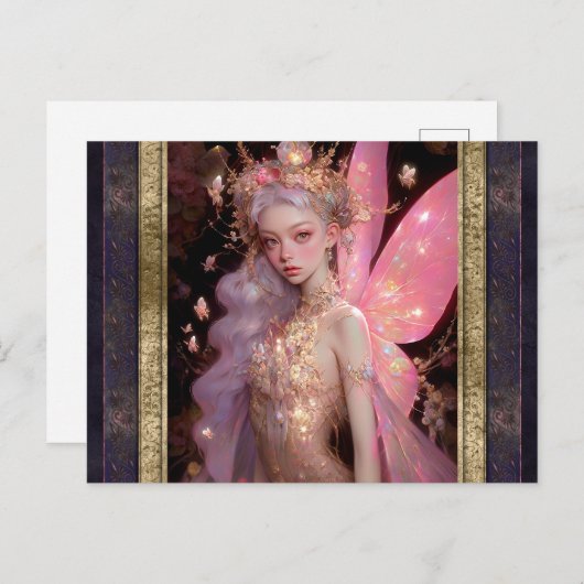 Roze Fairy Vrouw Fantasy Kunst Briefkaart (Voorkant / Achterkant)