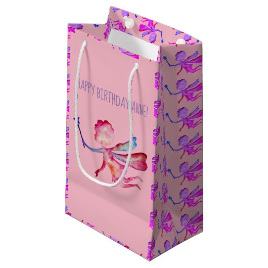 Roze Fairy Waterverf Tekening Custom Gift Bag Klein Cadeauzakje (Voorkant Gekanteld)