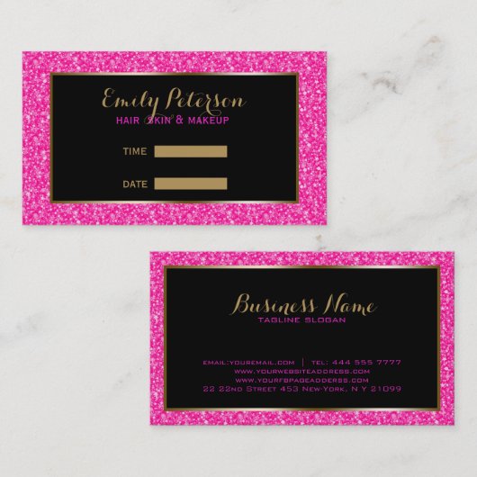 Roze Fake Glitter Goud Accenten Visitekaartje (Voorkant / Achterkant)