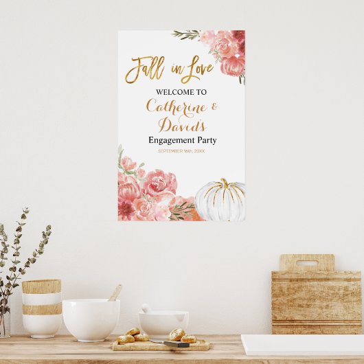 Roze Fall in Love-verlovingsfeest welkomstbord Poster (Keuken)