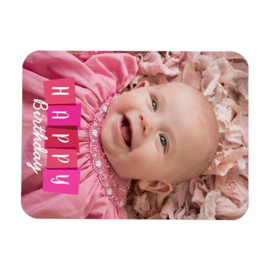 Roze familie Birthday Custom Flexible Photo Magnet Magneet (Horizontaal)